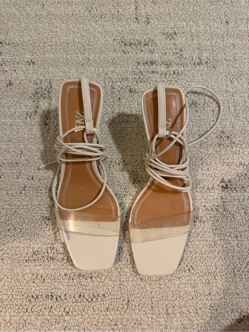 Zara White Strappy Square-Toe Wrap Sandals